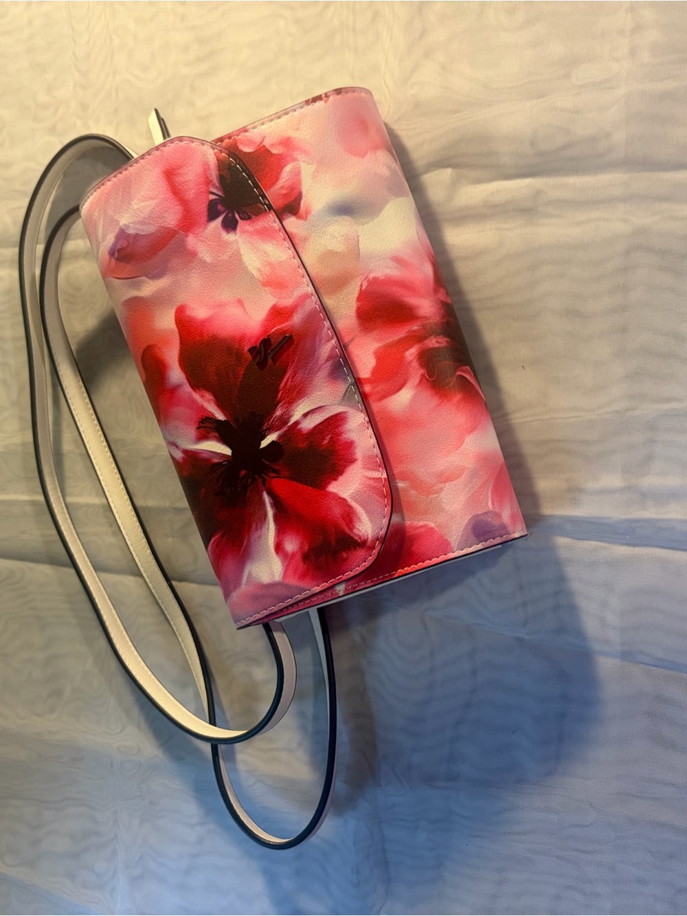 Vera Bradley Pink Floral Crossbody Bag with Red Accents